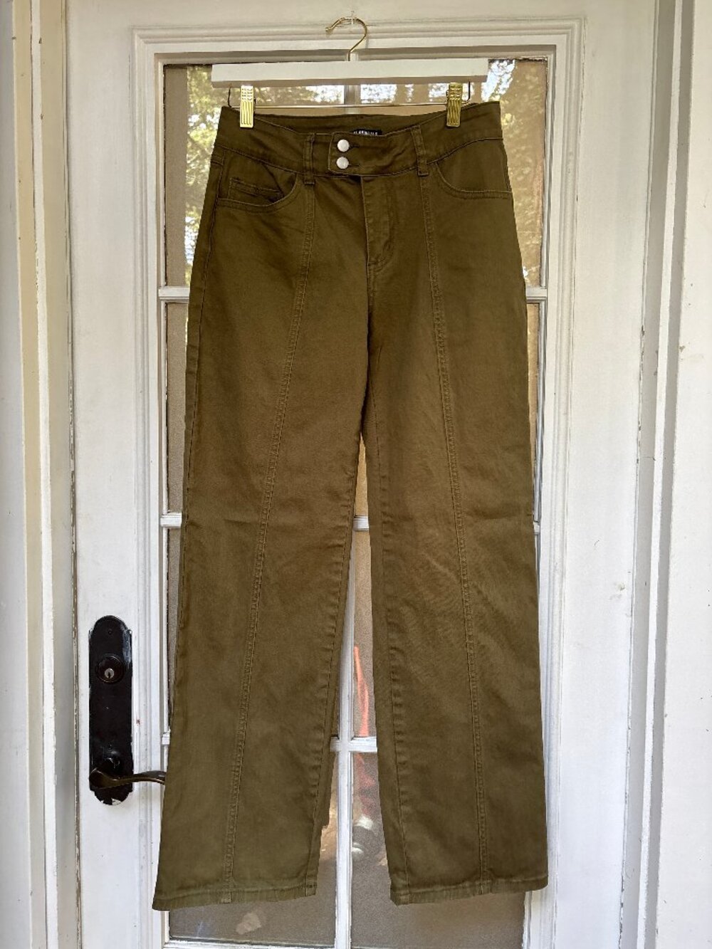 Flamingals Wide Leg Pants – Olive Green – Size S/M – High Rise Seam Detail